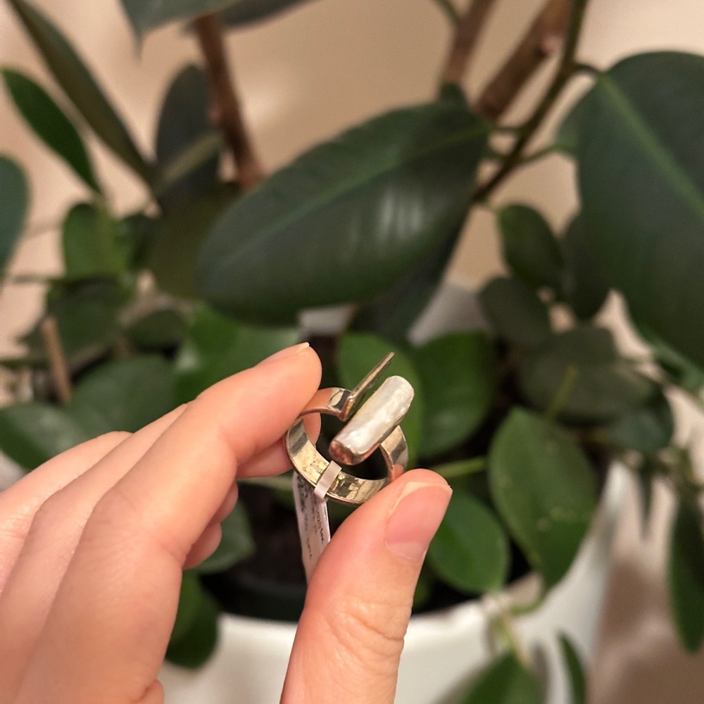 Sterling Silver Ring with Elongated White Pearl